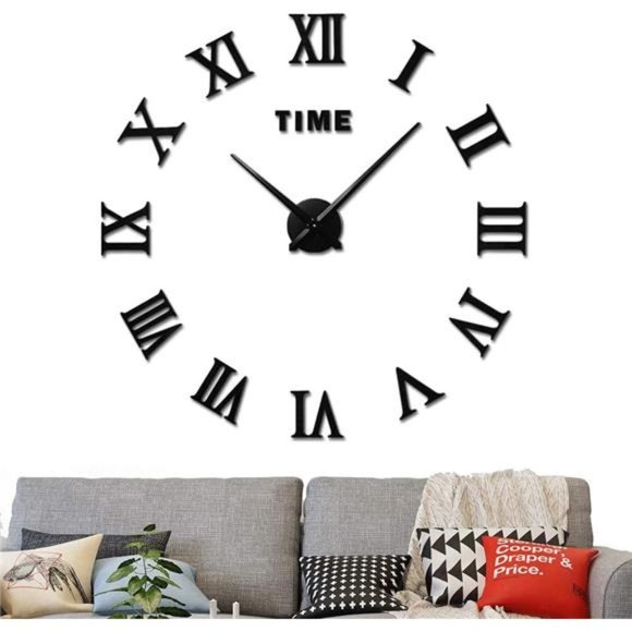Large 3D Wall Clock, Giant Roman Numerals Clock Frameless Mirror Big Wall Clock - Picture 1 of 5